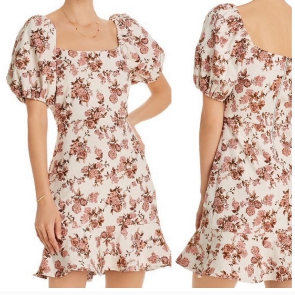 Aqua brocade puff sleeve dress-small